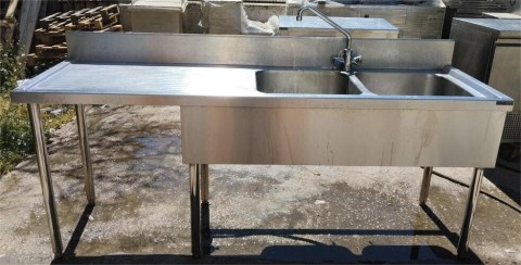 Λάντζα Ανοιχτή Ανοξείδωτη 200x70x86Cm Με 2 Γούρνες Μεταχειρισμένη